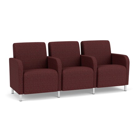 Lesro Siena Lounge Reception 3 Seat Tandem Seating, Brushed Steel, RF Nebbiolo Upholstery SN3103